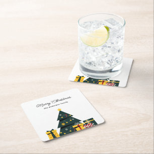 Simple Elegant Christmas Tree Gift Box Square Paper Coaster