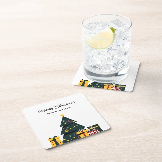 Simple Elegant Christmas Tree Gift Box Square Paper Coaster (Insitu)