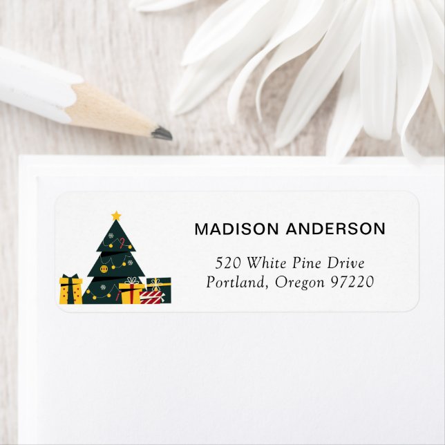 Simple Elegant Christmas Tree Gift Return Address Label (Insitu)