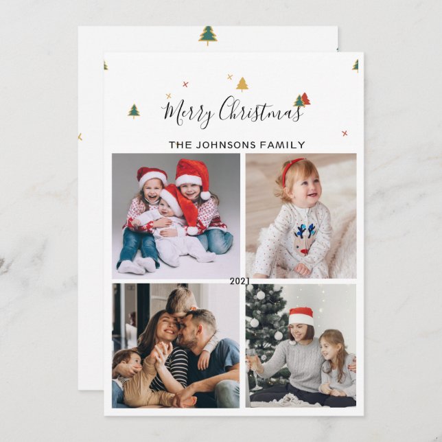 Simple Elegant Christmas Tree Pattern  Holiday Card (Front/Back)