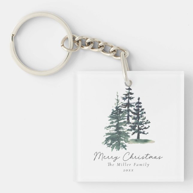 Simple Elegant Christmas tree | Pine tree  Key Ring (Front)