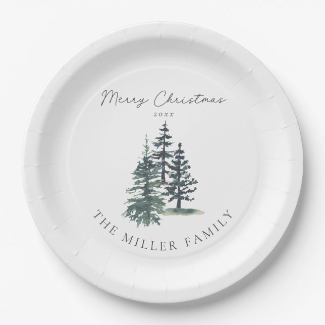 Simple Elegant Christmas tree | Pine tree  Paper Plate (Front)