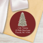 Simple Elegant Christmas Tree Red Return Address Classic Round Sticker<br><div class="desc">This elegant design features a snowy Christmas tree with lights. Click the customise button for more flexibility in modifying the text and the graphics! Variations of this design as well as coordinating products are available in our shop, zazzle.com/store/doodlelulu. Contact us if you need this design applied to a specific product...</div>