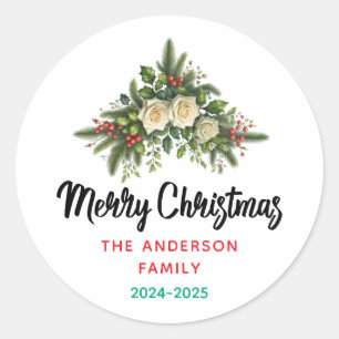 Simple Elegant Christmas Watercolor Botanical Classic Round Sticker