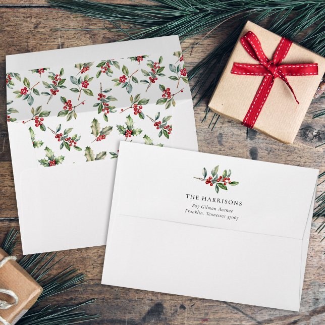 Simple Elegant Christmas Watercolor Botanical Envelope (Creator Uploaded)