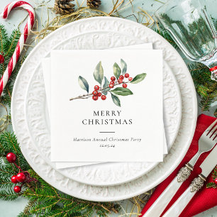 Simple Elegant Christmas Watercolor Botanical Napkin