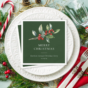 Simple Elegant Christmas Watercolor Botanical Napkin