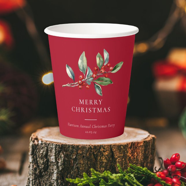 Simple Elegant Christmas Watercolor Botanical Paper Cups (Creator Uploaded)