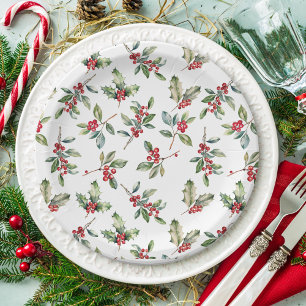 Simple Elegant Christmas Watercolor Botanical Paper Plate