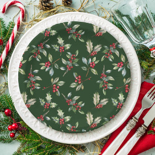 Simple Elegant Christmas Watercolor Botanical Paper Plate