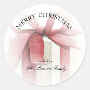Simple Elegant Christmas Watercolor Gift Wrap Classic Round Sticker