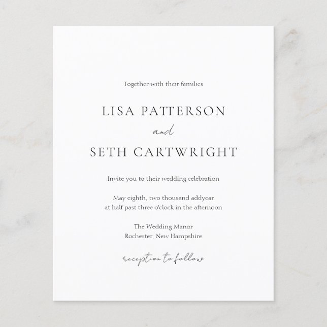 Simple Elegant Classic Budget Wedding Invitation (Front)