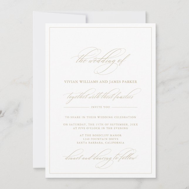 Simple Elegant Classic Calligraphy  Wedding Invitation (Front)