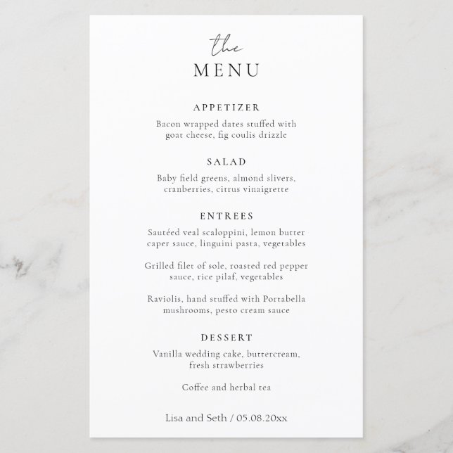 Simple Elegant Classic Wedding Menu (Front)