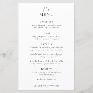 Simple Elegant Classic Wedding Menu