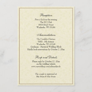Simple Elegant Classic Wedding Reception Enclosure Invitation