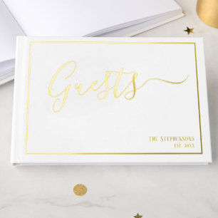 Simple Elegant Classic White Formal Gold Guest Book