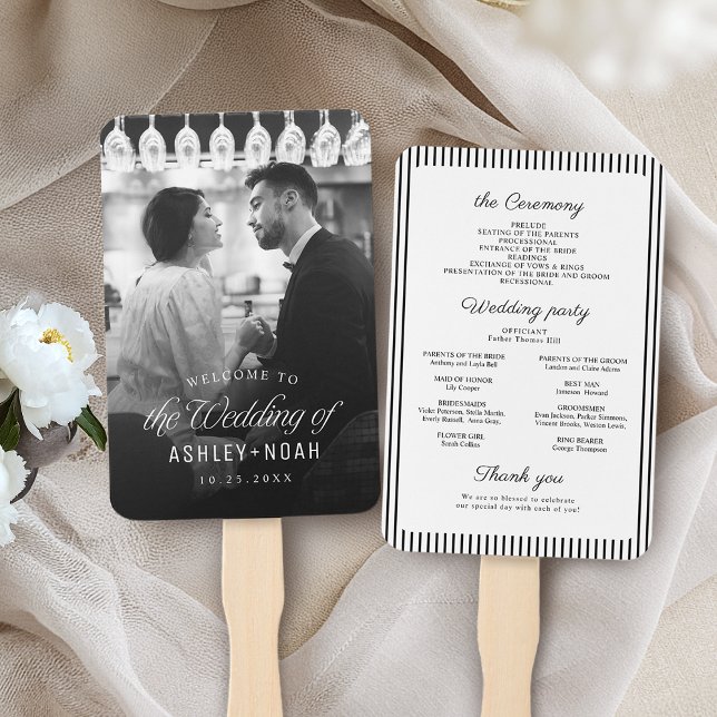 Simple Elegant Classy Script Photo Wedding Program Hand Fan (Simple Elegant Classy Script Photo Wedding Program Hand Fan)