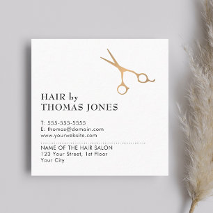 Simple Elegant Clean Faux Gold Scissor Hair Square Business Card