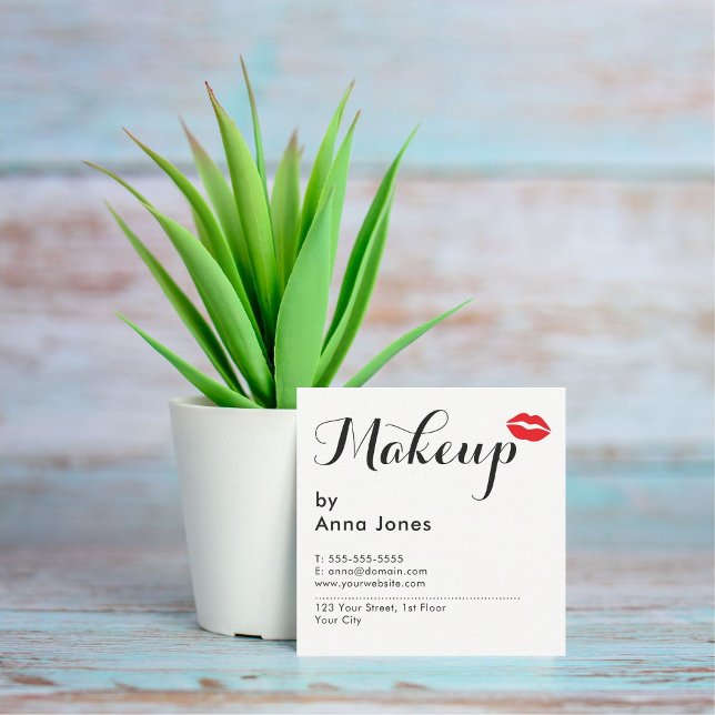 Simple Elegant Clean Red Lips Makeup Artist Square Business Card (Creator Uploaded)