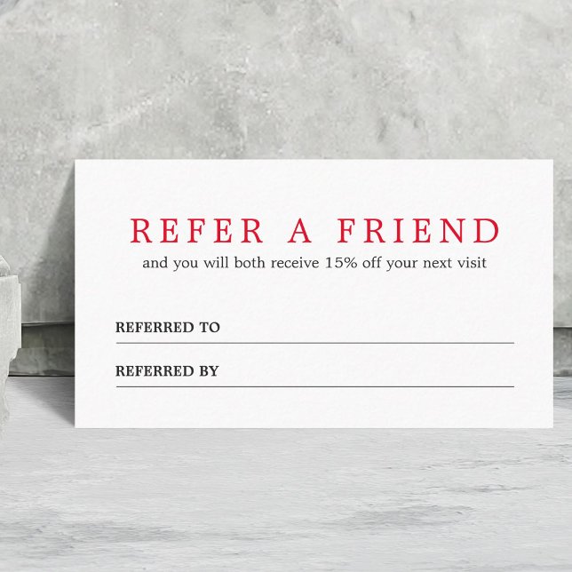 Simple Elegant Clean Red White Referral Card (Creator Uploaded)