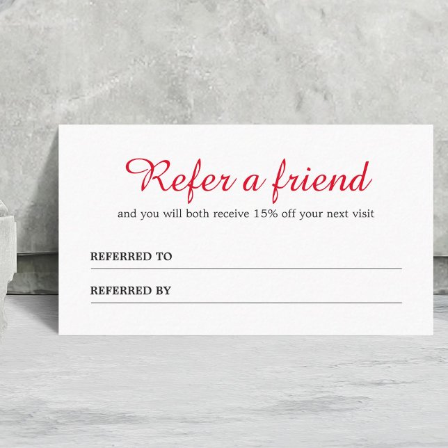 Simple Elegant Clean Red White Referral Card (Creator Uploaded)