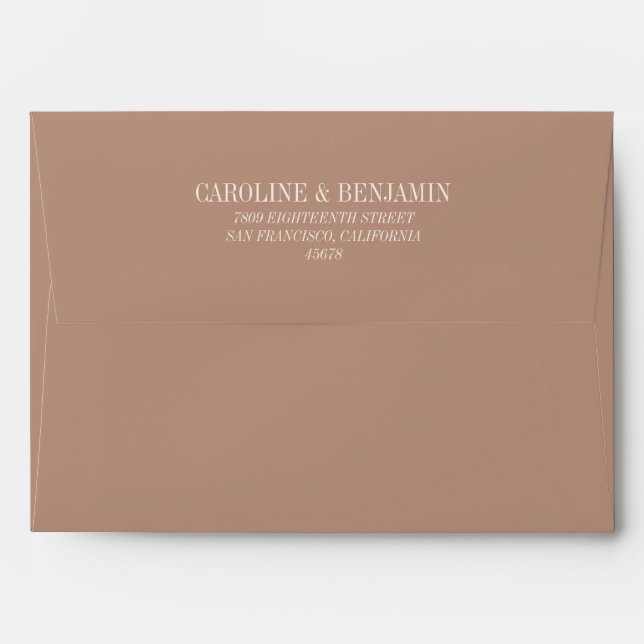 Simple Elegant Cocoa Wedding Return Address Envelope (Back (Top Flap))