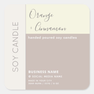 Simple elegant colour block typography soy candle square sticker