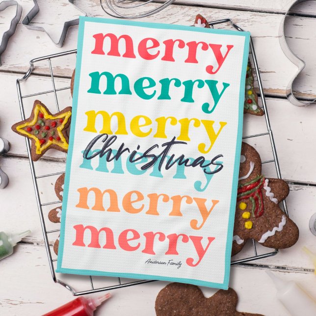 Simple Elegant Colourful Blue Merry Christmas Tea Towel (Creator Uploaded)