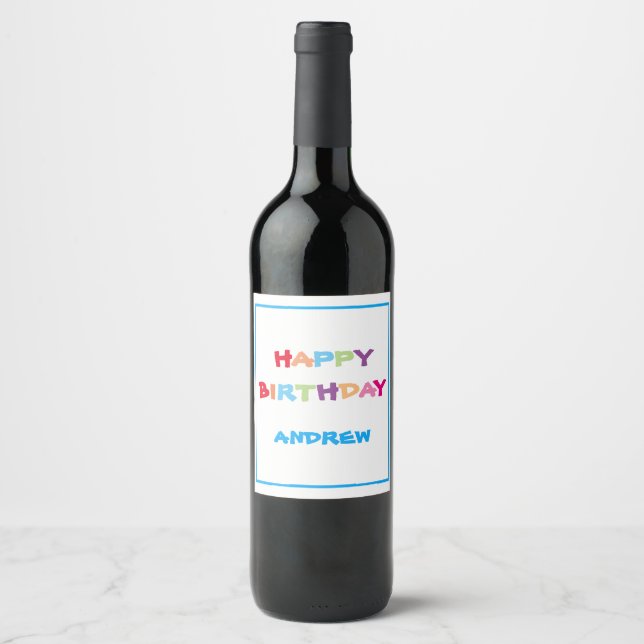 Simple Elegant Colourful Custom Happy Birthday Wine Label (Front)