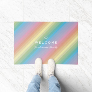 Simple Elegant Colourful Rainbow Stripes Welcome Doormat