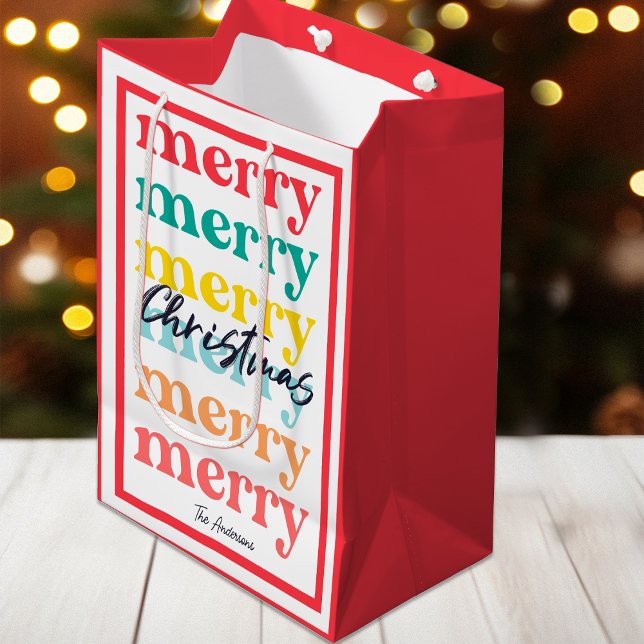 Simple Elegant Colourful Red Merry Christmas Medium Gift Bag (Creator Uploaded)