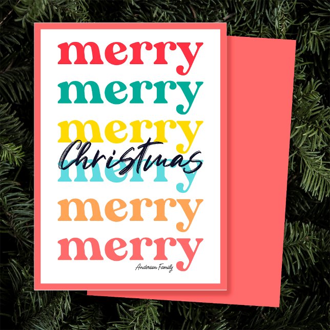 Simple Elegant Colourful Red White Merry Christmas Holiday Card (Front and Back)