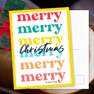 Simple Elegant Colourful Yellow Merry Christmas Holiday Postcard
