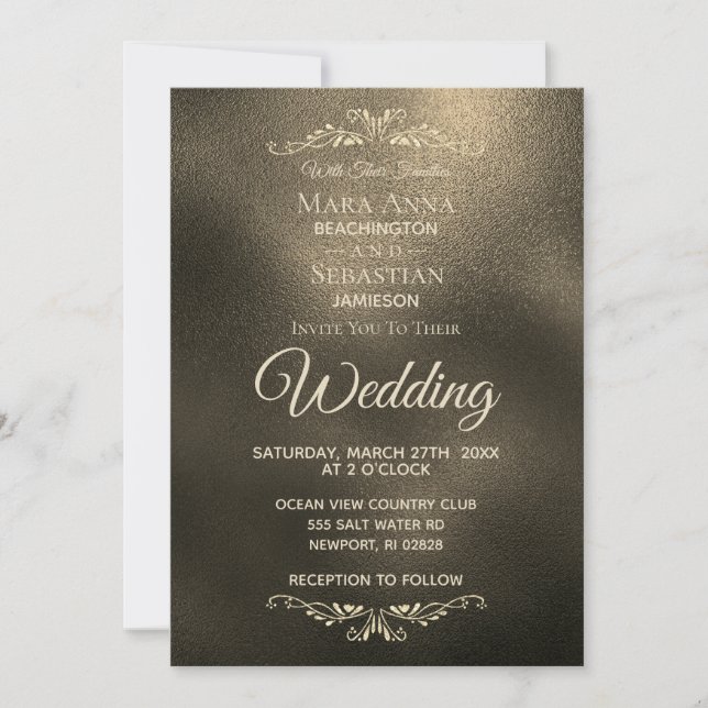 *~* Simple Elegant Copper Gold  Iridescent Wedding Invitation (Front)