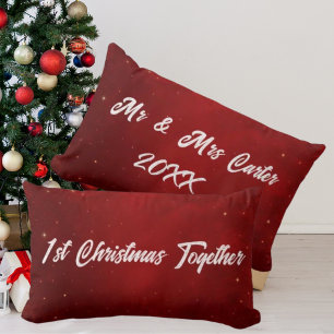  Simple Elegant Couple 1st Christmas Crimson  Lumbar Cushion