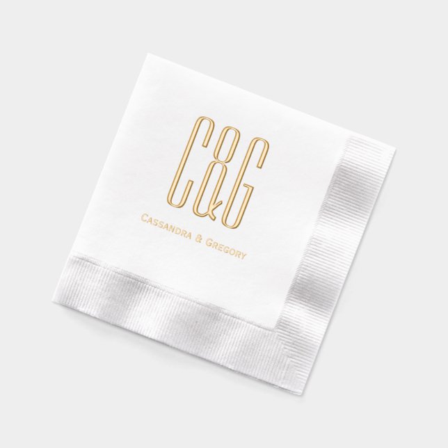 Simple Elegant Couple Monogram #8D and Names Foil Napkins (Left)