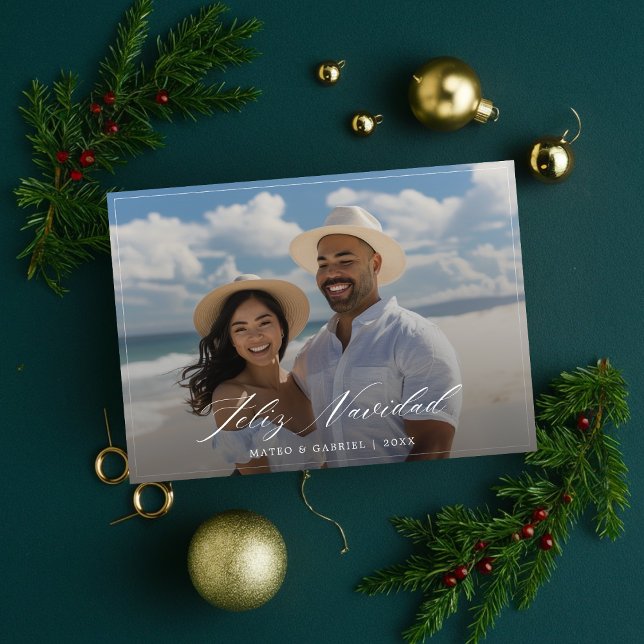 Simple Elegant Couple Photo Feliz Navidad Card (Creator Uploaded)