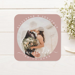 Simple Elegant Couple Photo Wedding Save The Date Square Sticker