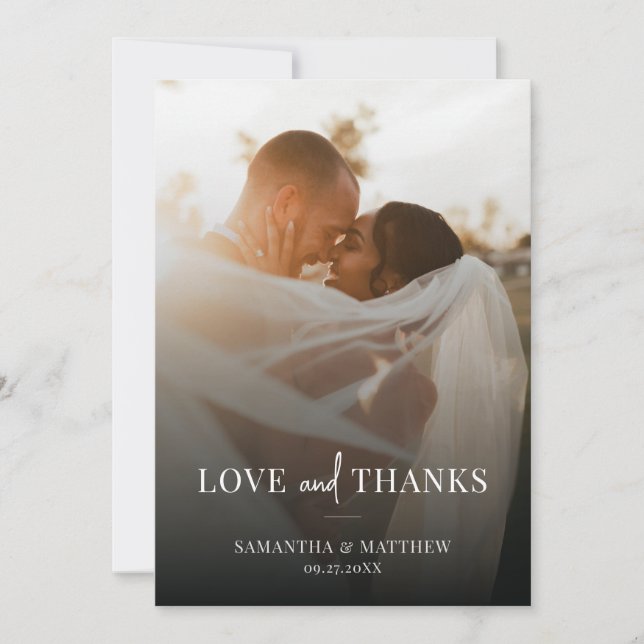 Simple Elegant Couple Photo Wedding Thank You Card (Front)