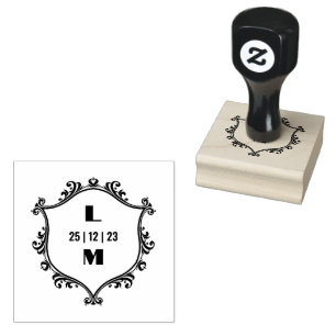 Simple Elegant Couple Wedding Monogram Crest Rubber Stamp