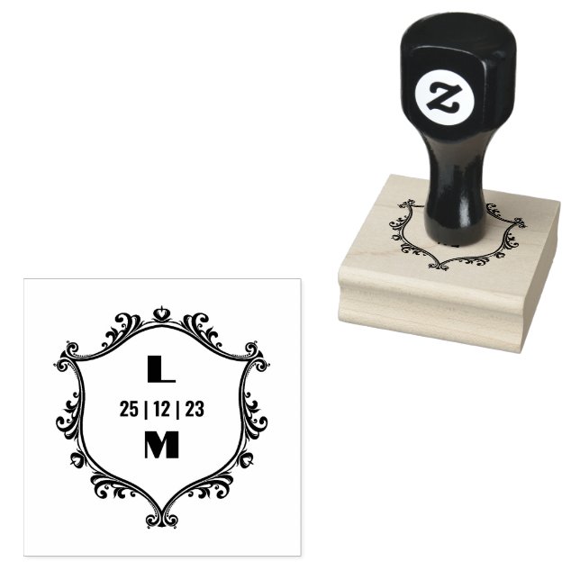 Simple Elegant Couple Wedding Monogram Crest Rubber Stamp (Stamped)