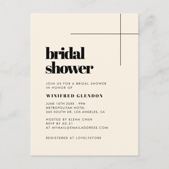 Simple elegant Cream Bridal shower invitation Postcard (Front)