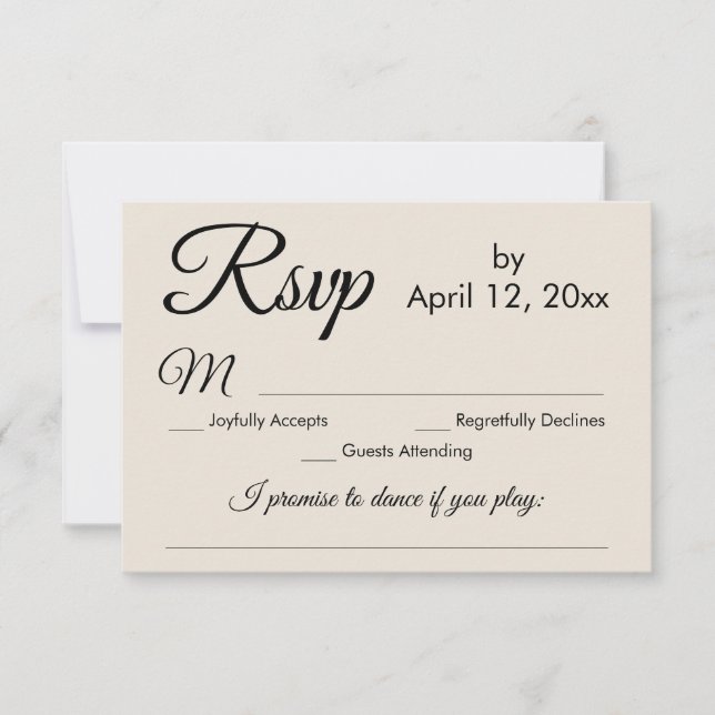 Simple Elegant Cream Song Request Wedding RSVP (Front)