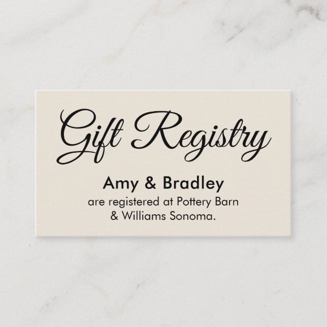 Simple, Elegant Cream Wedding Gift Registry Enclosure Card (Front)