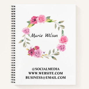 Simple elegant custom add your name floral wreath notebook
