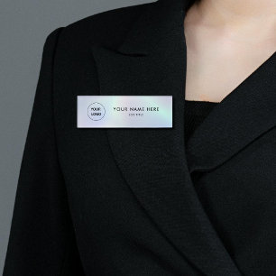 Simple Elegant Custom Logo Holographic Employee Name Tag