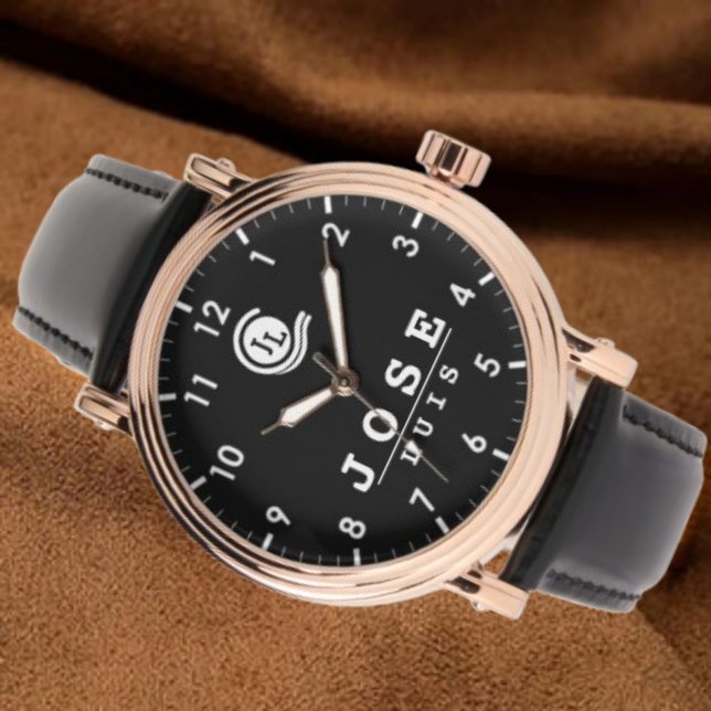 Simple elegant  custom name Monogram  Black Watch (Creator Uploaded)
