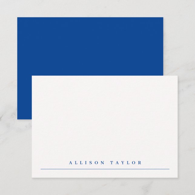 Simple Elegant Custom Name Navy Blue Note Card (Front/Back)