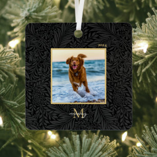 Simple Elegant Custom Pet Name Monogram Photo Metal Tree Decoration